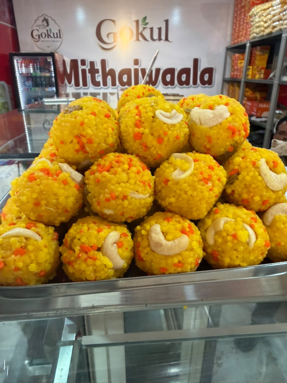 Traditional laddus in shop display